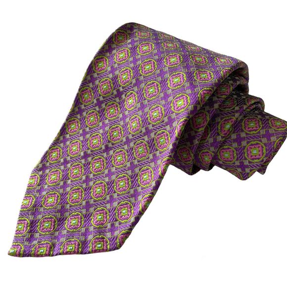 Robert TalbottCarmel Seven Fold Tie NWT Purple Pink Green Geometric #1/40 $245